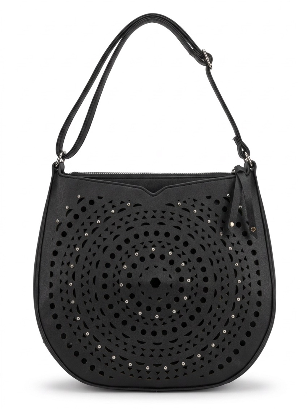 Nanette Lepore Black Laser-Cut Hobo with Stud Accents